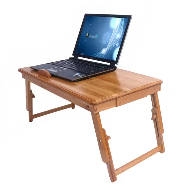 Bamboo Laptop Desk, 1Pc Adjustable Bamboo Rack Shelf Dormitory Bed Lap Desk Two Flowers Book Reading Tray Stand