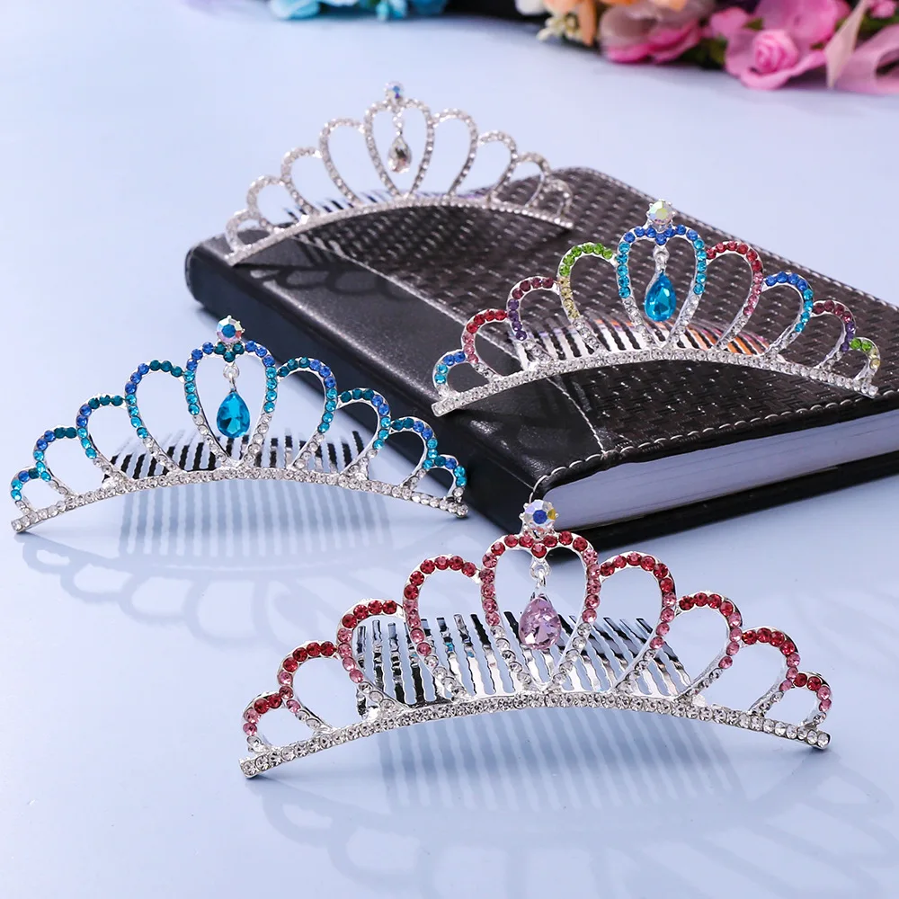 Cute Children Princess Crystal Rabbit Alloy Crown Haircomb Little Girls Rhinestone Insert Comb Birthday Gift Accessories