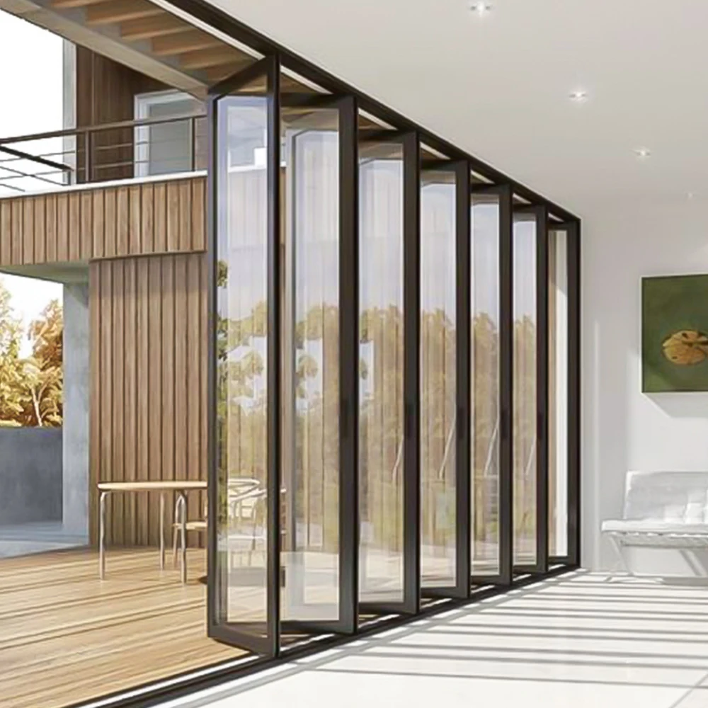 Landsharp Patio Double Glass Exterior Accordion Folding Door Residential Aluminium Bifold Doors