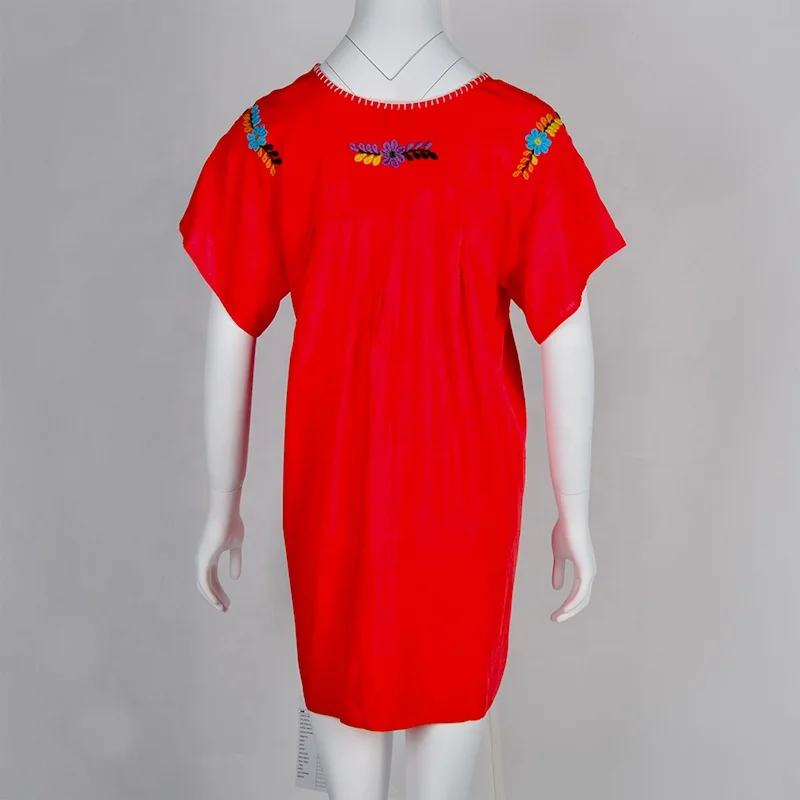 Mexican Embroidered Women Dress Flower Design Red Joyous Skirt Vintage Clothes ST0159 Casual Dresses Plus Size Short Sleeve