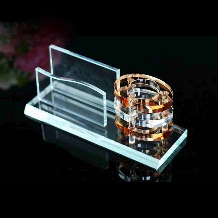 Clear Crystal Office Stationery Gift Set Desk Top Pen and Card Holder for Letter-Themed Promotions