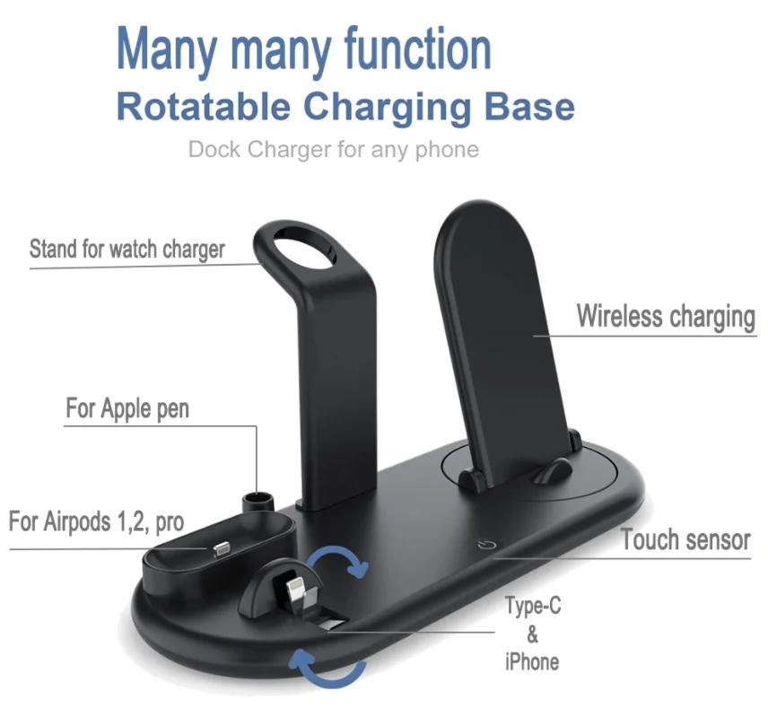  Gecen 7 in 1 multiple Function Fast Wireless Charging Dock With Lamp For cell