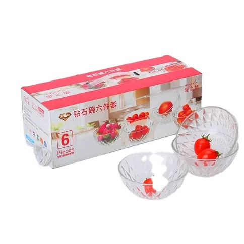 Y39 Fashion Plate transparent glass set diamond bowl plate six piece set fruit crystal salad bowl diamond 2 piece set meal bowl