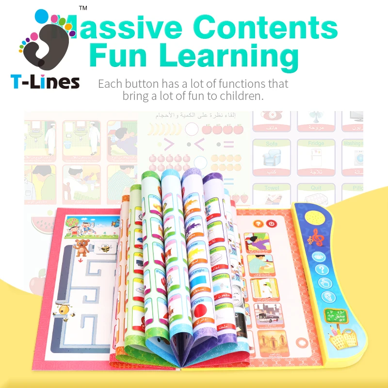 English and Arabic preschool child educational  learning smart talking book  toy for kid