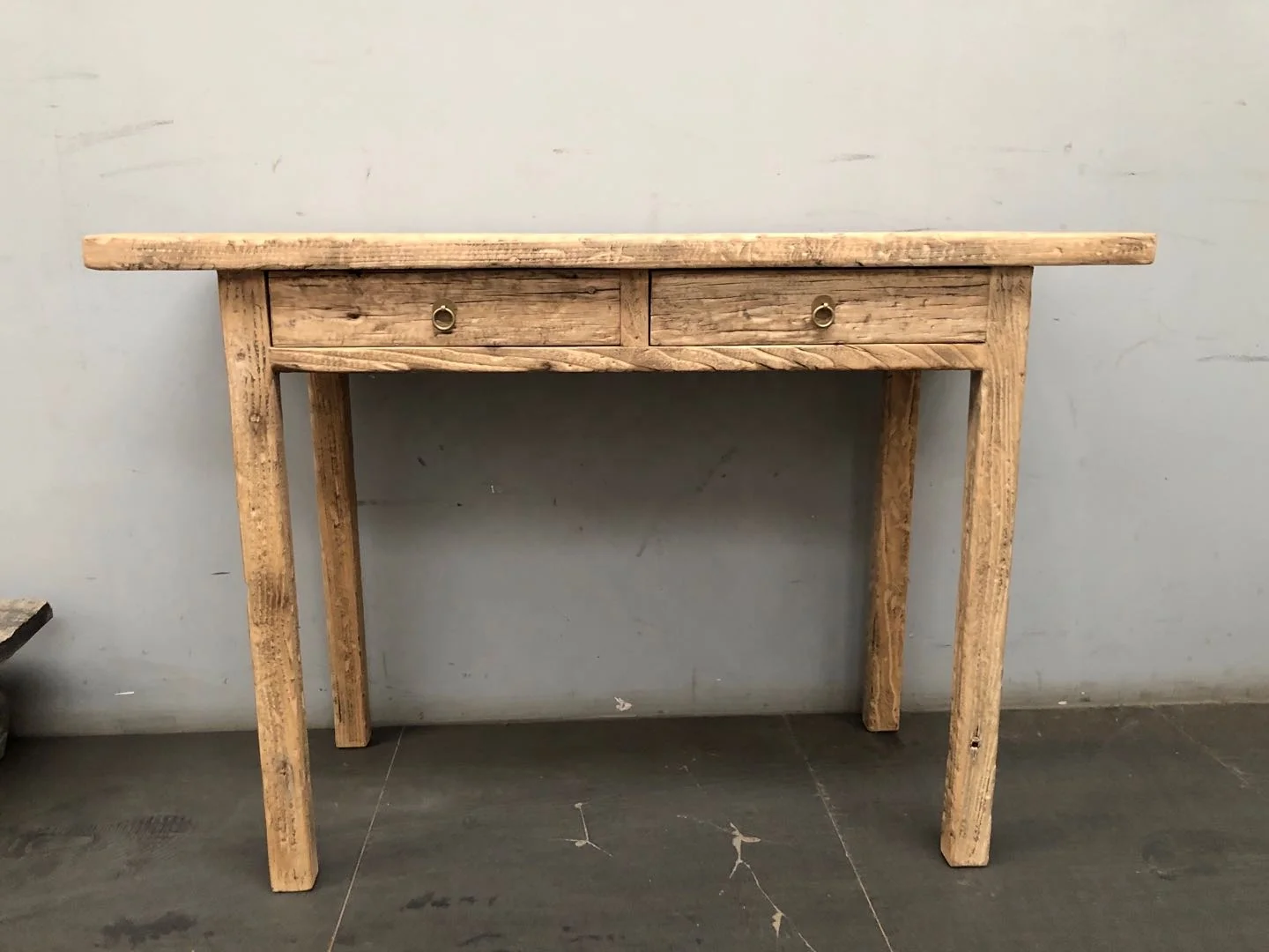 Chinese antique reclaimed elm wood vintage style natural two drawers side table