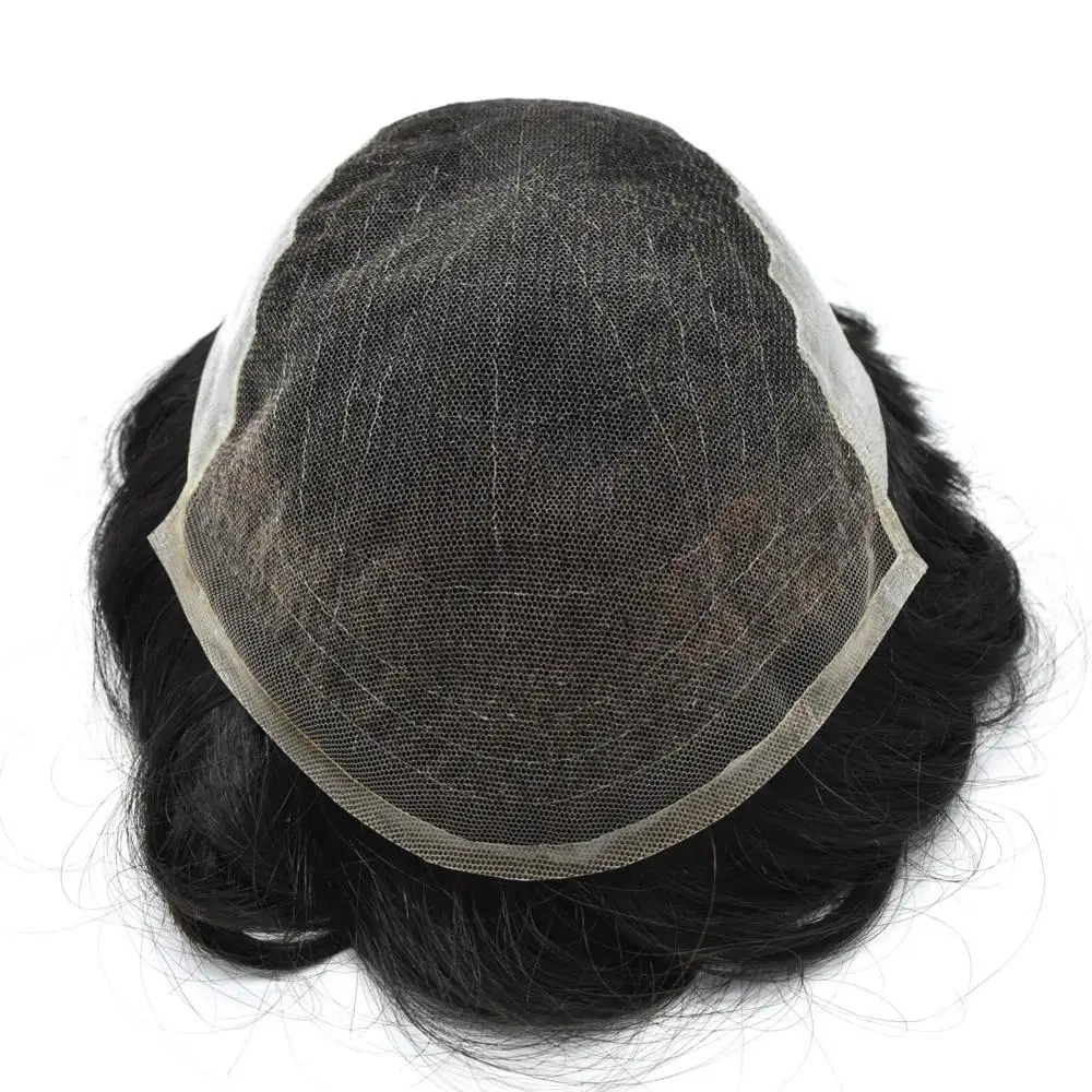 Wholesale Toupee Mens Hairpiece Q6 Base French Lace #1B Color Indian Human Remy Hair Replacement System For Men