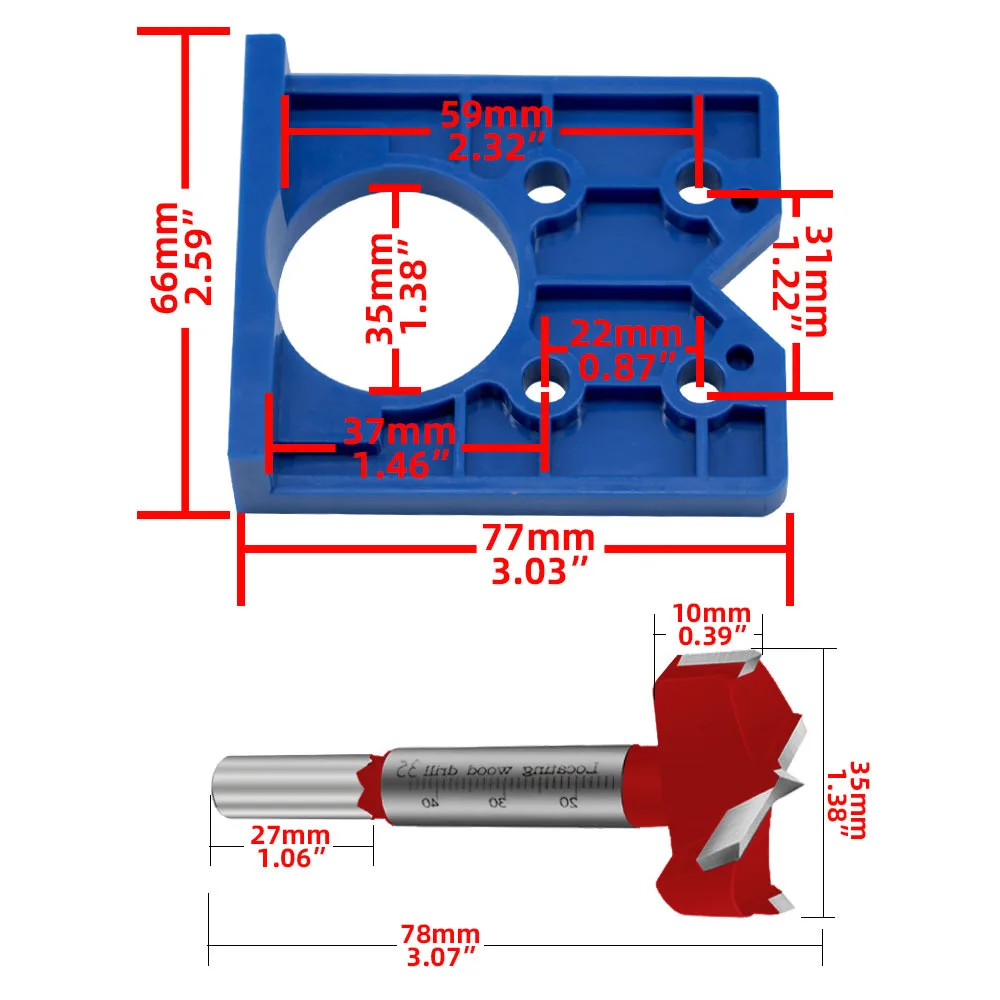 35mm Concealed Hinge Boring Jig Wood Furniture Door Cabinets Hinge Hole Drilling Guide for Carpentry ABS Plastic Carpenter Tools