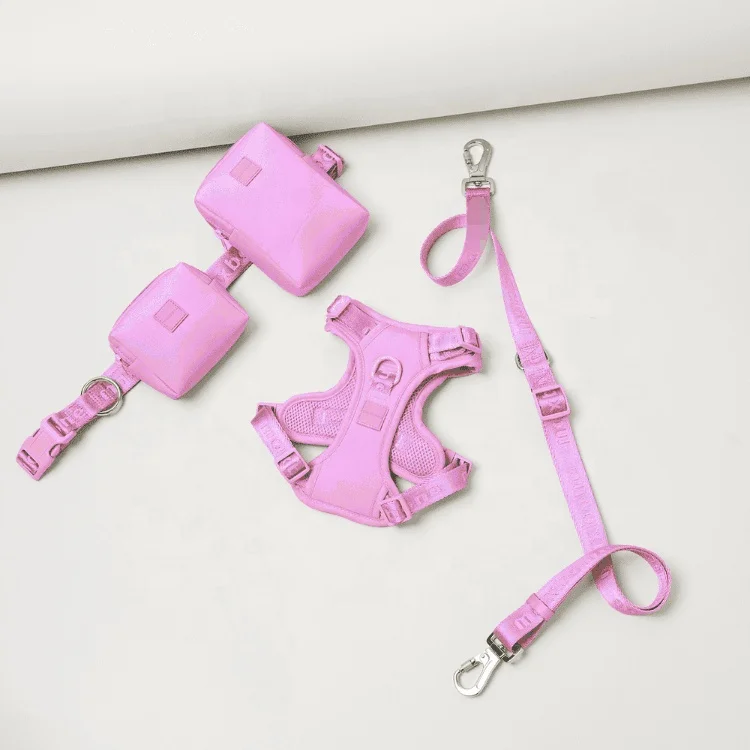 wholesale Barbie Pink Custom Logo  breathable no pull small puppy large dog freedom harness and vest with hands free leash