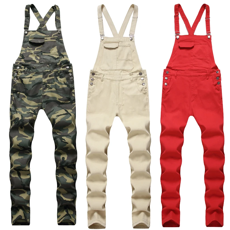 2023 Stylish Multiple Colour Cargo Overall Big Pockets Army Green Camo Custom Denim Jumpsuit Jeans Men
