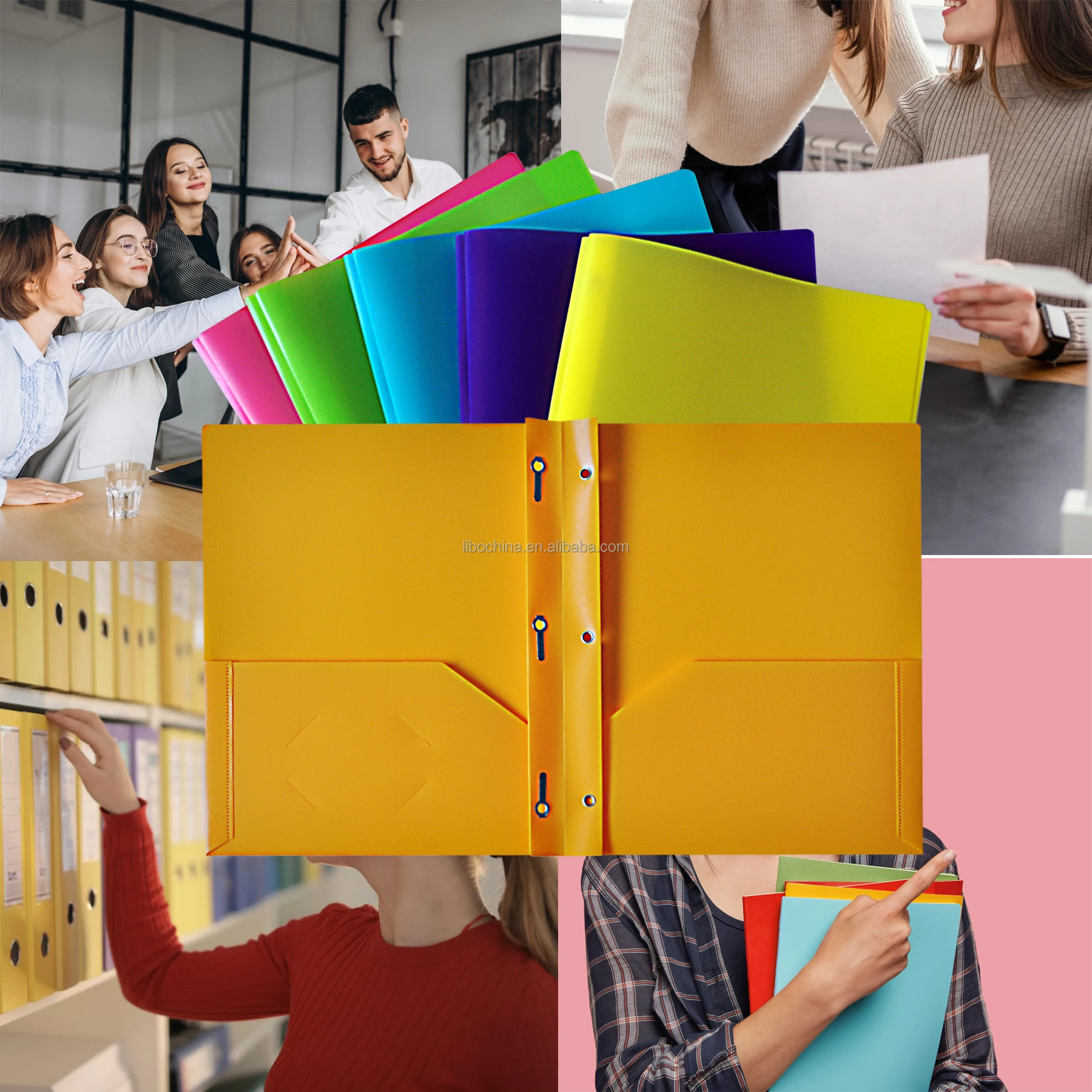 Letter Size Colorful Two Pocket Folders with 3 Metal Prong Fasteners Portfolio Folder with Business Card Slot