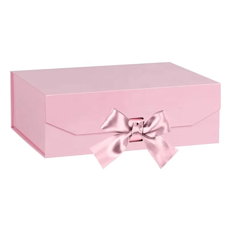 Large Pink Luxury Wedding Dress Magnetic Closure Box Packaging Folding Custom Logo Hard Rigid Cardboard gift Box with Ribbon