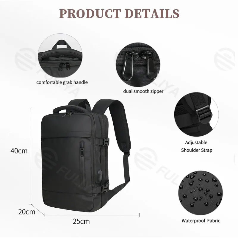 FULIYA Logo Custom Expandable Travel Backpacks Large Capacity Waterproof Business Mens Laptop Backpack