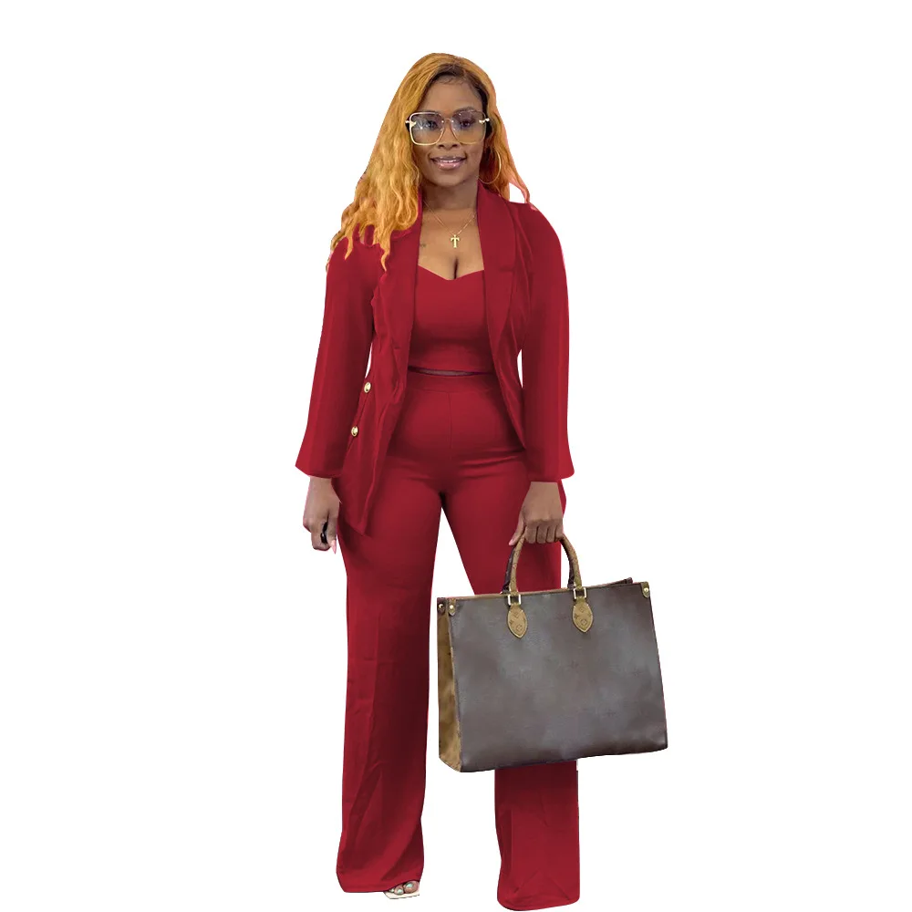 Spring Ladies Office Long Sleeve Blazer Set For Women Suits Office Formal 3 Piece Pants Set Business Suits For Women