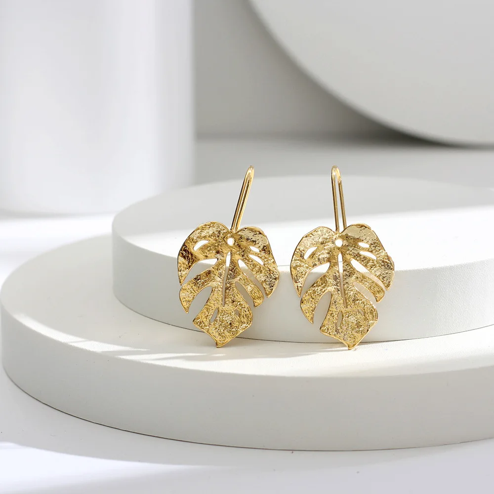 Fashion simple ins style hip hop leaf earrings 14k gold-plated metal jewelry for women