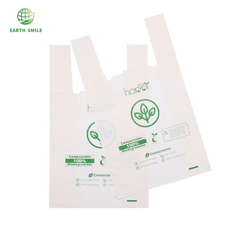 Customized Logo Compostable Biodegradable Plastic T- Shirt Shopping Grocery Bag