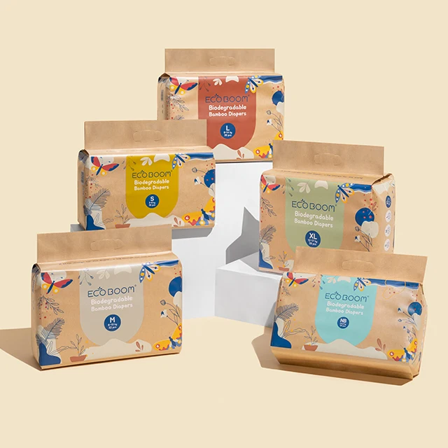 ECO BOOM compostable manufacturer viscose wholesale baby 100% plant based nappies