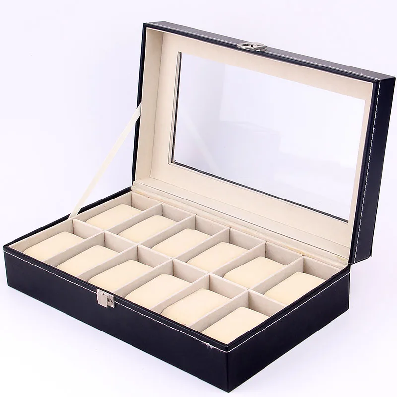 
Wholesale leather watch box 12 grids for gift luxury brand watches storage cases 