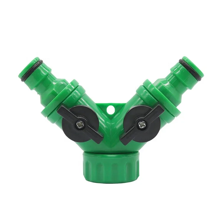 Plastic 3/4 inch Y Quick Connector 2 Way Garden Hose Splitters With Valve Faucet Adapter