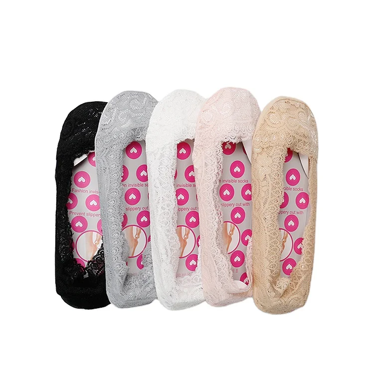 Spring and summer new boat socks Ladies low-top shallow lace invisible socks Silicone non-slip solid color cotton bottom socks