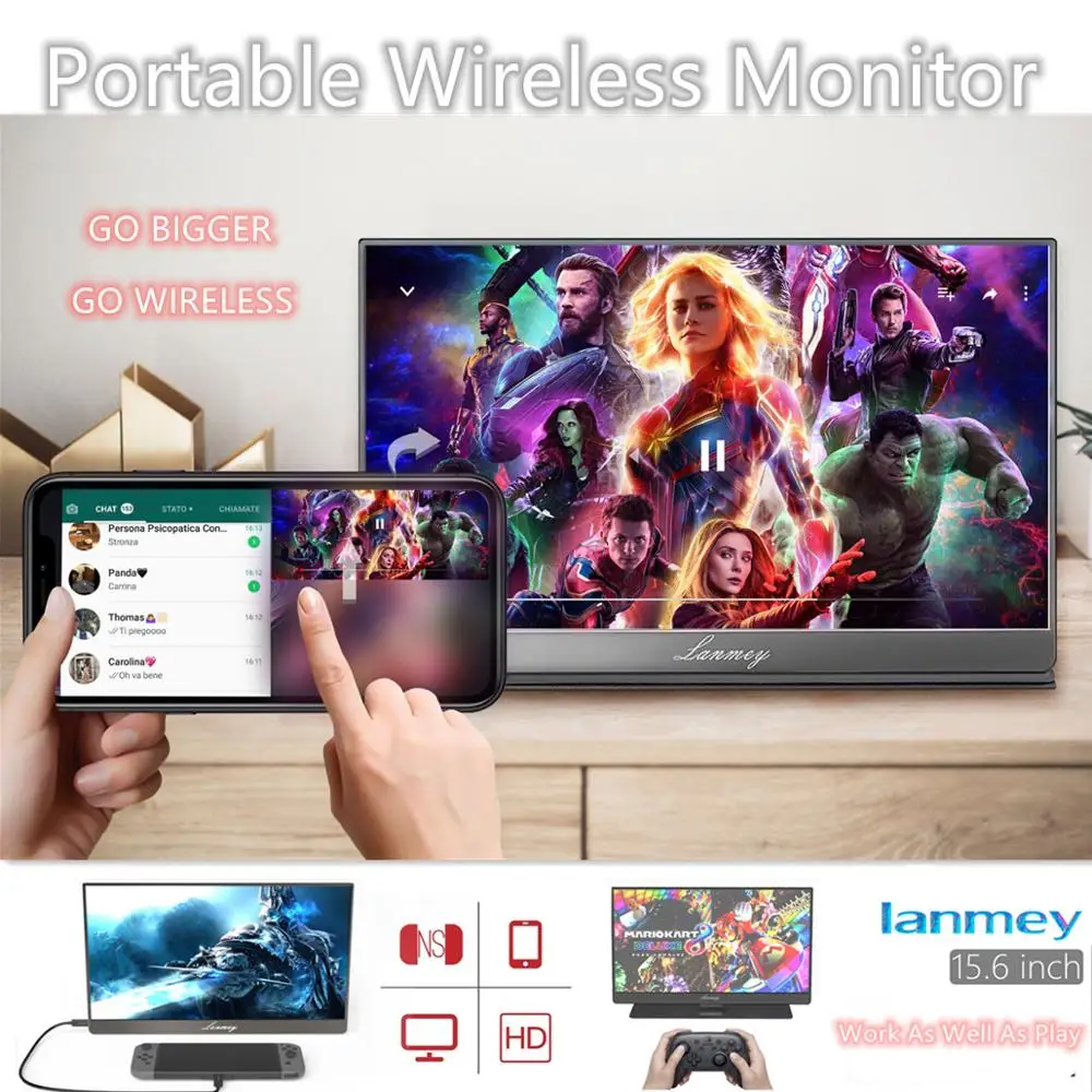 airplay 15.6 inches portable 4K Wireless monitor  portable airplay monitors