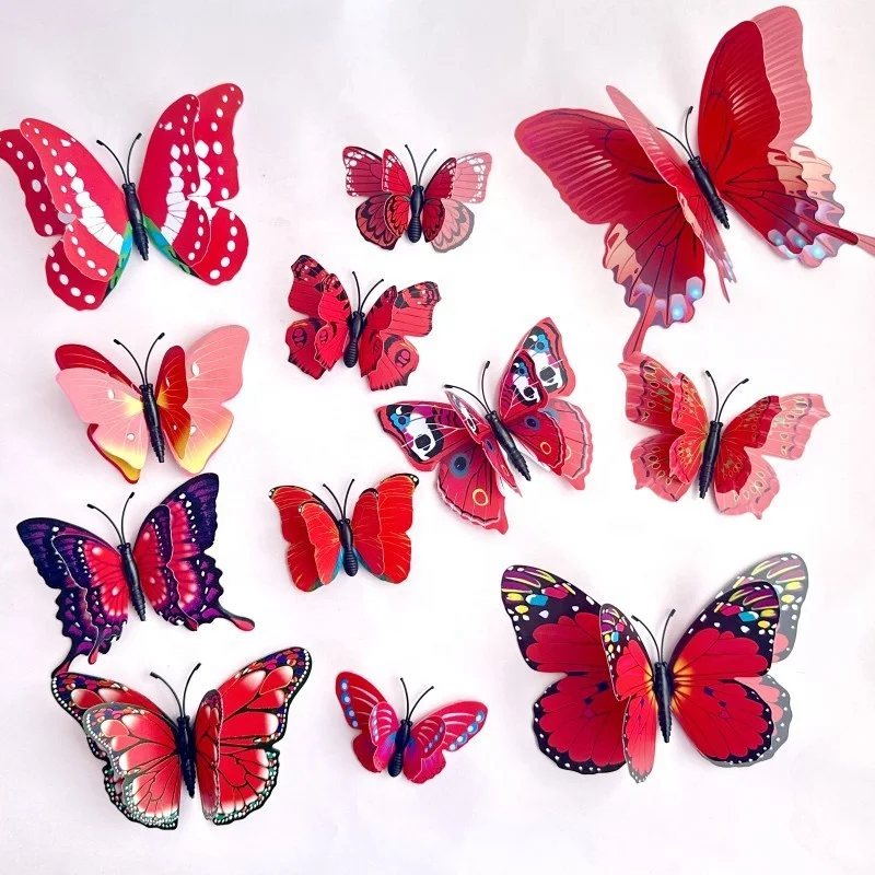 12pcs PVC artificial 3D butterfly set cake topper for cake decoration home decoration