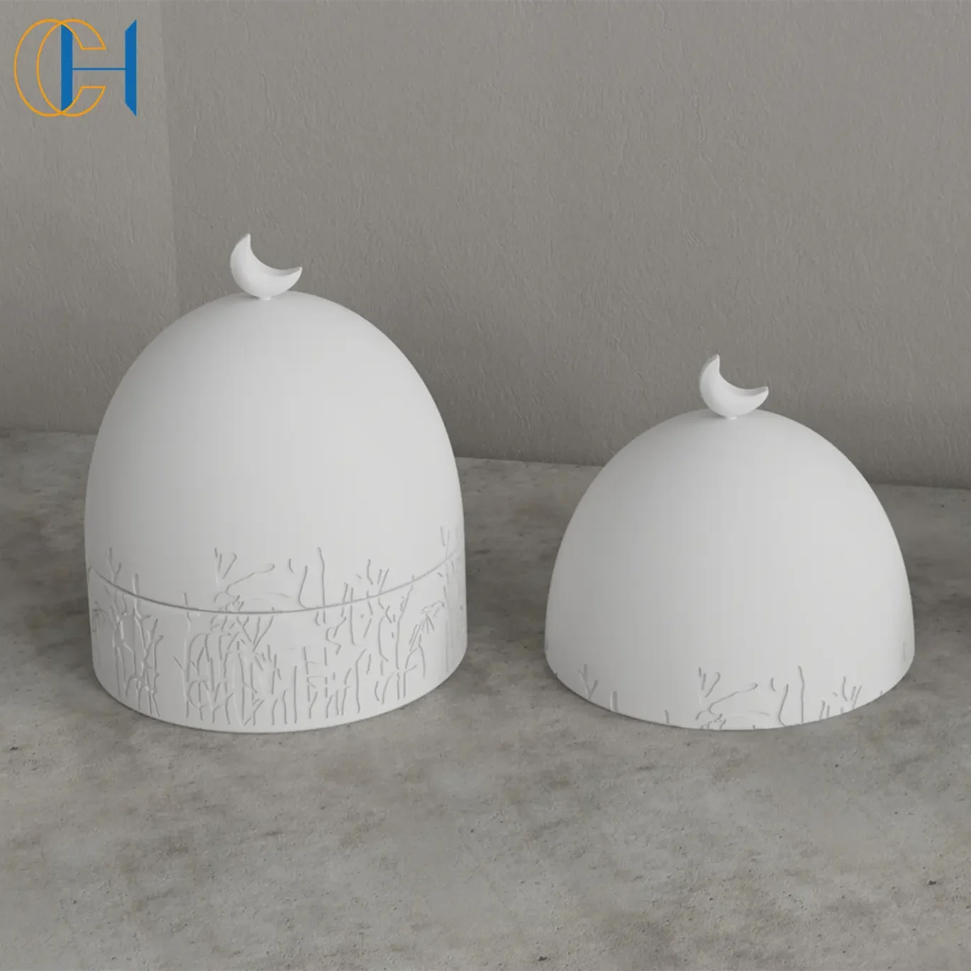 C&H Home Decoration Ramadan Mubarak Muslim Arabic Ceramic Cement Candle Holder Jar