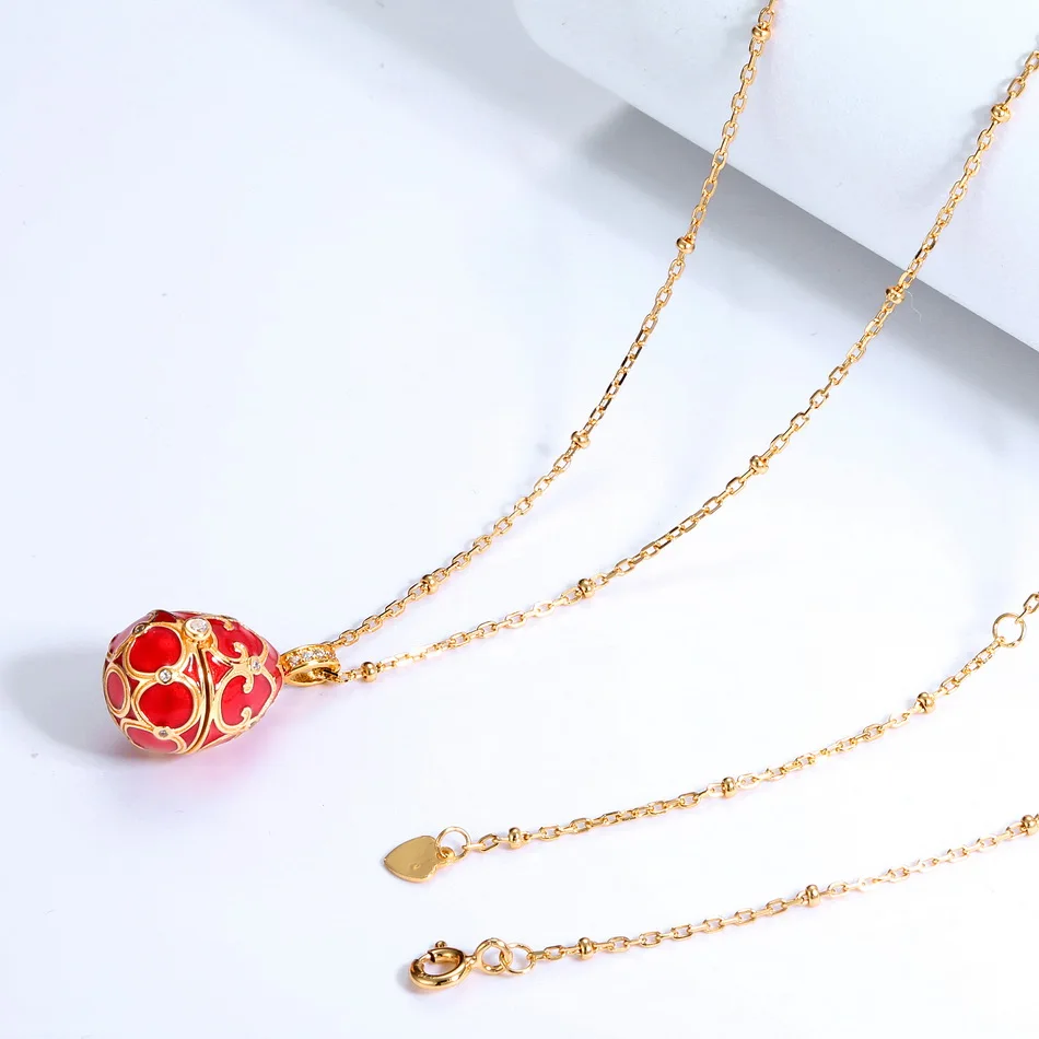 Women Fashion Jewelry Hand Enameled Easter Day Russian Style Faberge Egg Necklace Pendant