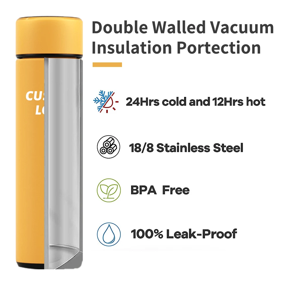 500ml Smart Water Bottle Led Temperature Display Vacuum Flasks metal Stainless Steel Thermal cup With Sensor for Adults