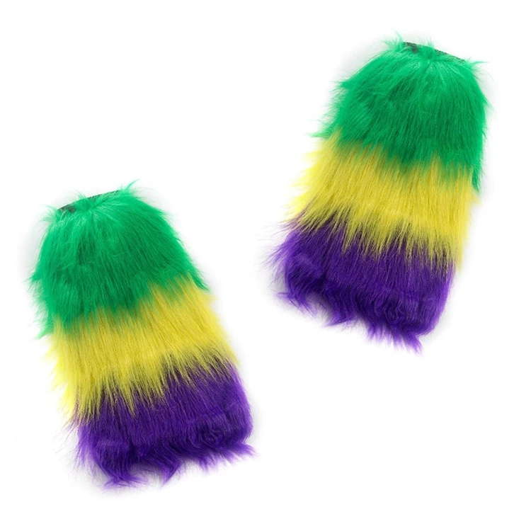 Party Small MOQ Mardi Gras Gold Purple Green Fleur de Lis Furry Fur Leg Warmers Women