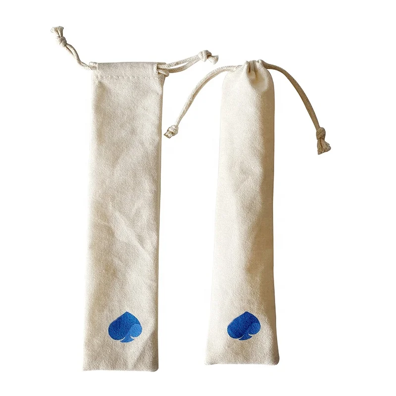 Accept Custom Logo 5*24 cm Natural drawstring Cotton Comb Pouches Reusable Canvas tubularis Bags