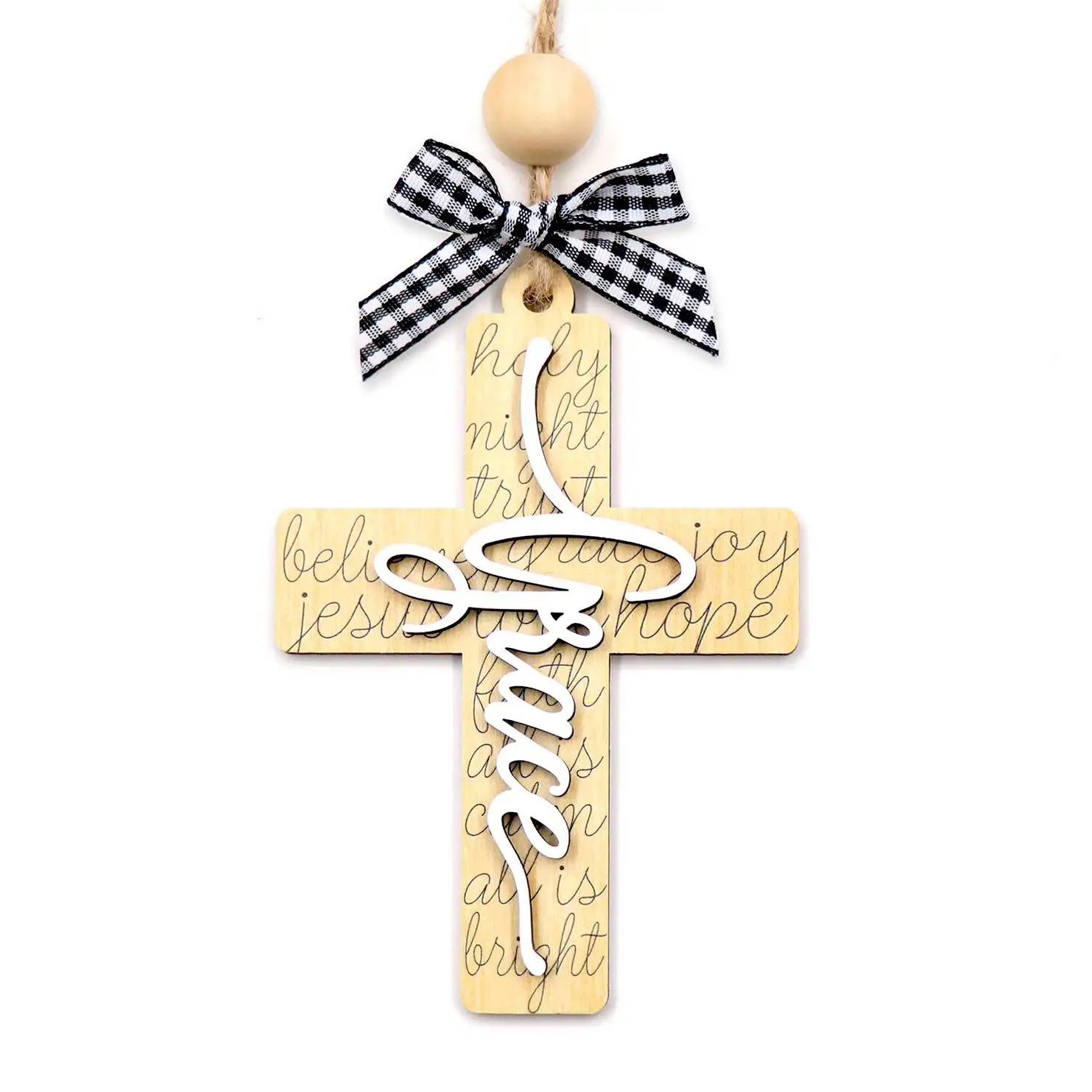 ZSHCH1704 White Lacquered Wood Boards UV Printed Crosses Graphic Design for Christmas  Ornaments