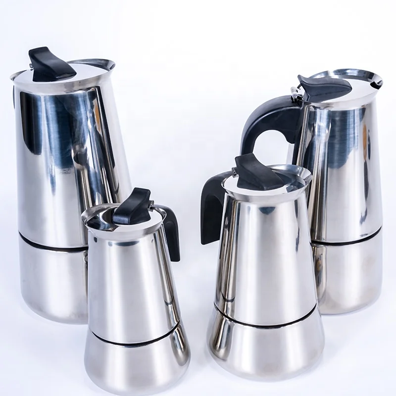 2022 Hot Silver Stainless Steel Portable 6-Cup Moka Pot Espresso Coffee Maker