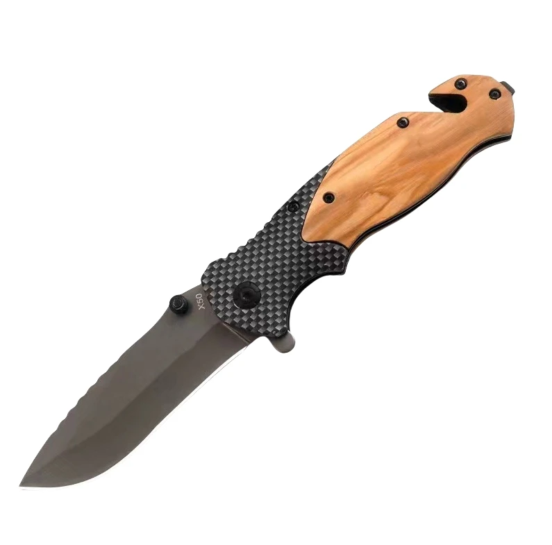 X50 Stainless Steel Camping Survival Hunting Olive Wood Handle Edc Knives Outdoor Folding Custom Pocket Knife Tools
