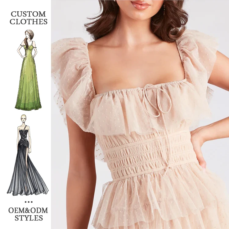 Custom Lace Princess Puffy Dinner Birthday Dresses Women Elegant Mesh Dress Party Club Evening Dress 2024