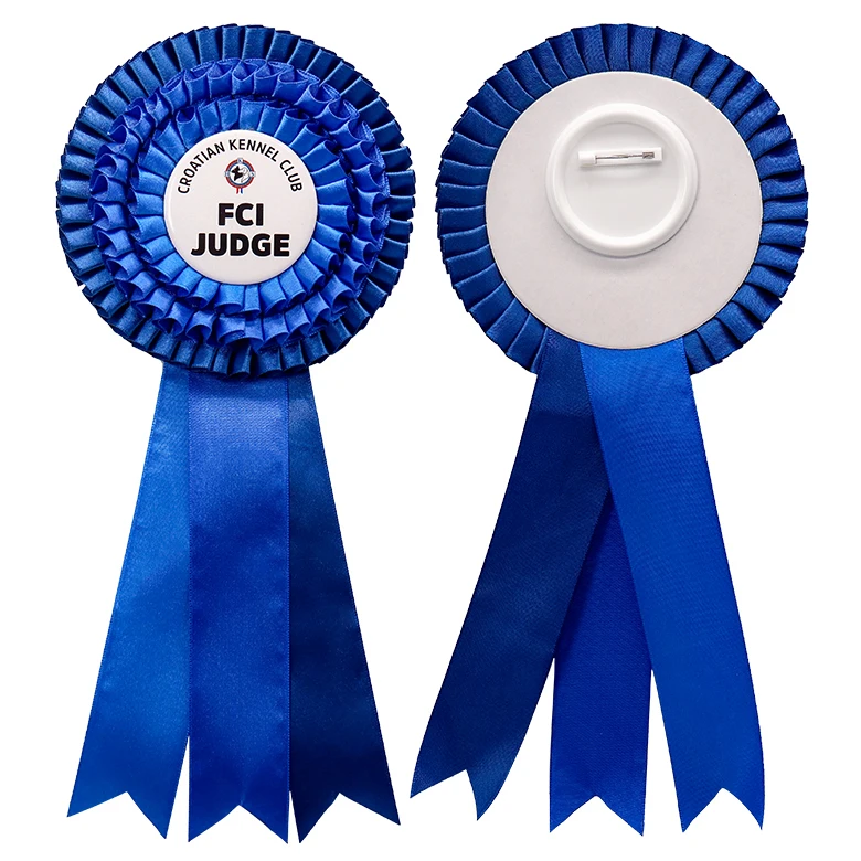 High Quality Custom 100% Polyester Colorful Ribbon Rosette with Button Badge