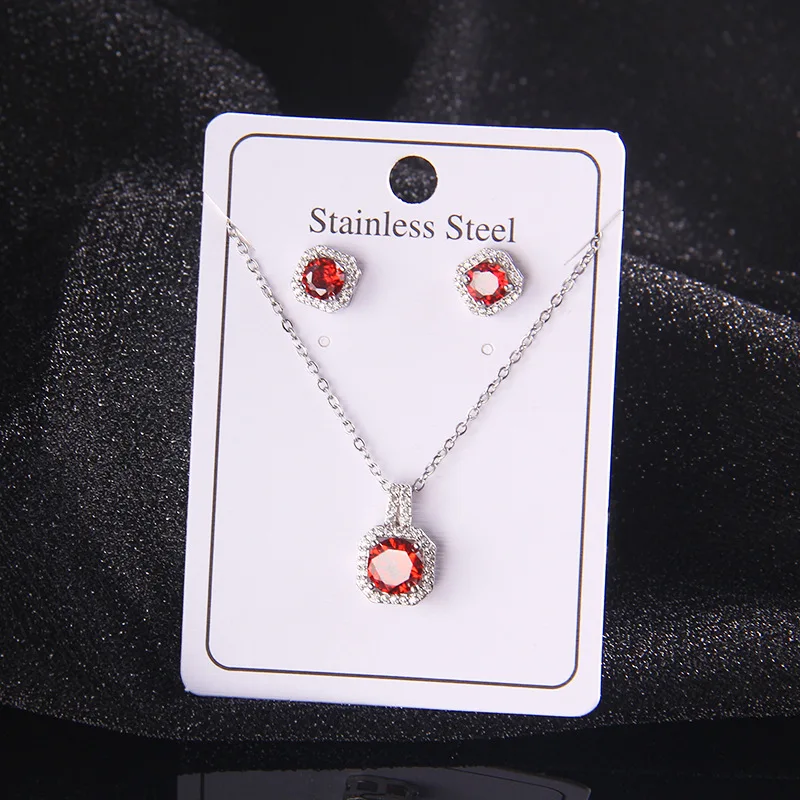 Elegant Wedding Bridal Jewelry Full Diamond 2 Pcs/Set Square Shape Shiny Crystal Pendant Necklace Earrings Jewelry Set