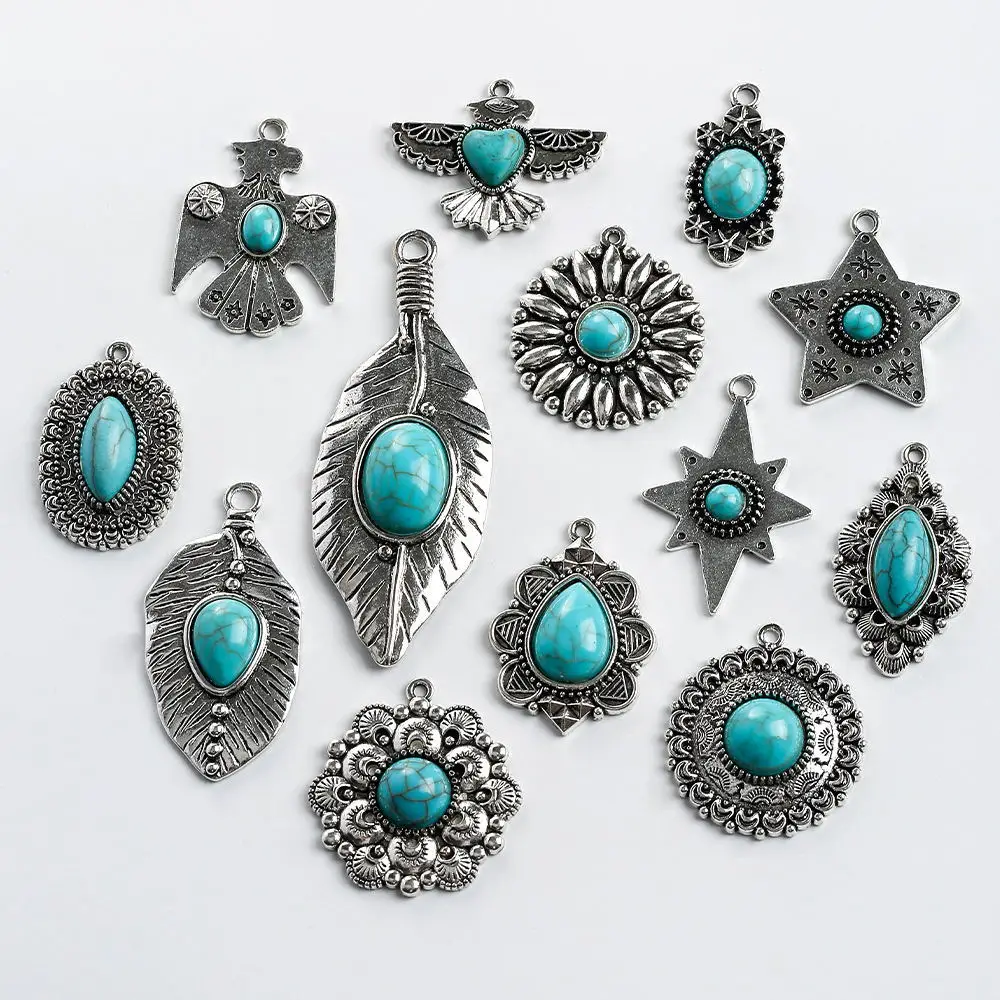 Bohe Multistyle Turquoise Pendant Retro Sunflower Leaf Star Pendant For Necklace Bracelet Earring Diy Jewelry Accessories