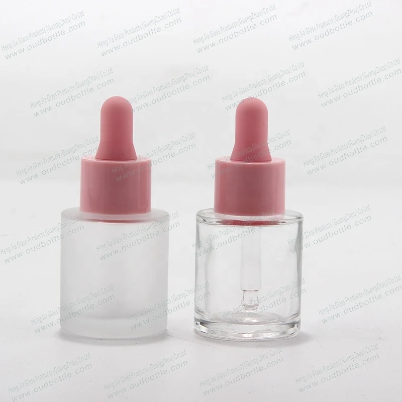 1oz 30 Ml Clear Transparent Frosted Flat Shoulder Cylinder Red Glass Dropper Bottle Cosmetic Empty Container
