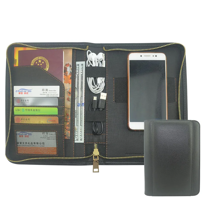 Modern Custom Logo Passport Holder Wallet with Power Bank and Wireless Charging Convenient Travel Certificate Bags