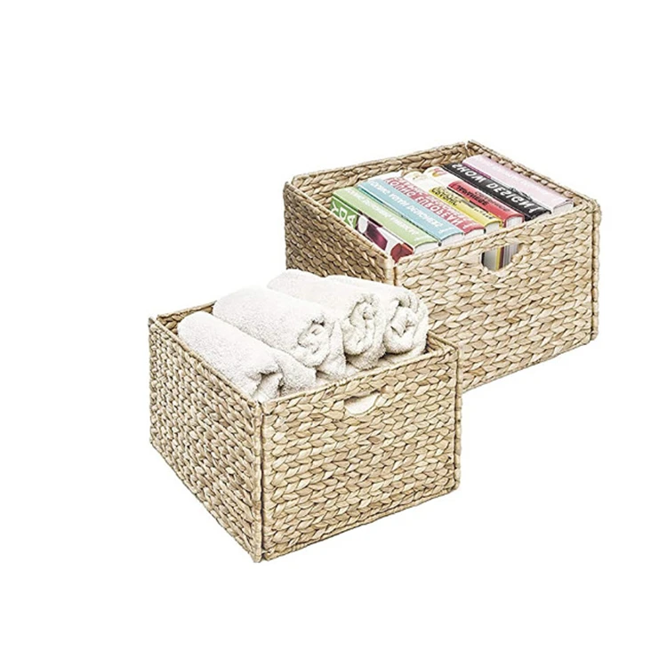 Классический складной плетеный вручную куб гиацинта прямоугольный чехол соломенные корзины для хранения