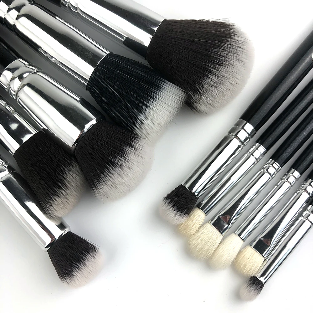  Dropship reseller factory brand 15pcs custom soft black sliver make up brush set vendor other makeup