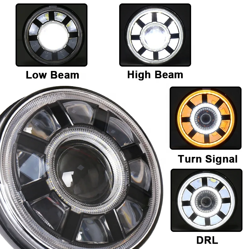 
OVOVS 7 inch 60w led Headlight 12v 24v with Halo DRL Turn Signal 7