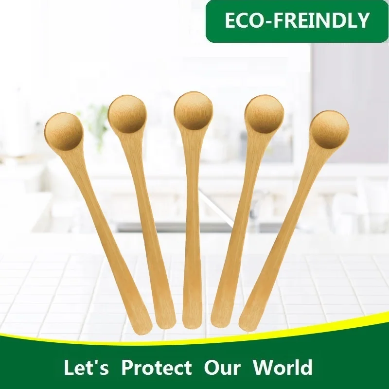 Custom Logo Wholesale Bamboo  Long Handle Honey Wood Coffeetea Long Spoons Drink Stirring Spoon