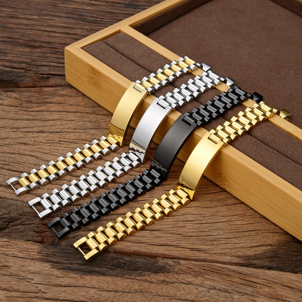 High Quality Customized Text Customs Engraved Brushed Men Bangle Bracelets 316L Stainless Steel Bar Charm Bracelets for men