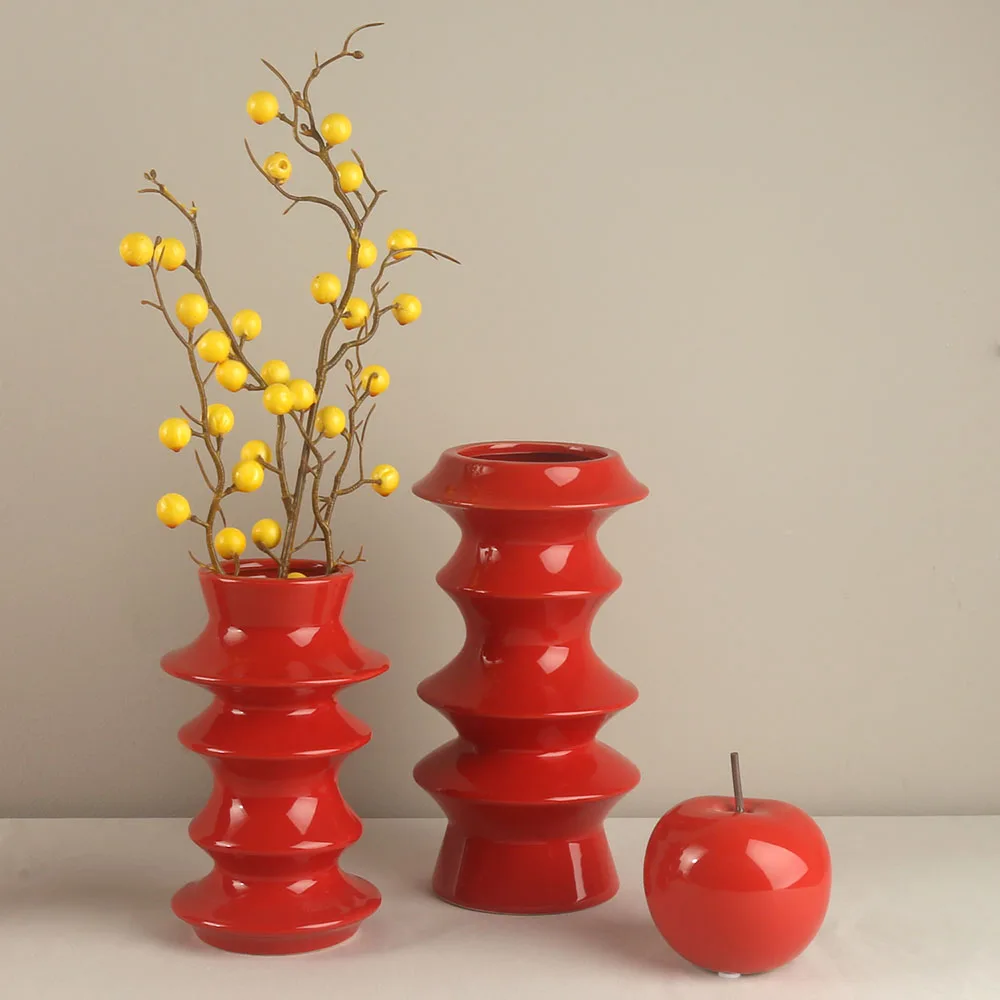 Wedding Party Celebration Red Ceramic Flower Vase Home Hotel Restaurant Decor Decoration