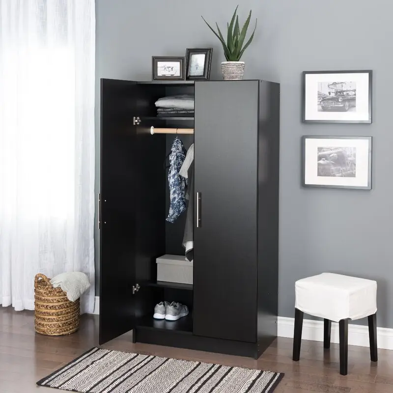 Simple Cheap Furniture White 2-Door Wooden Mdf Walk-in Closet Amoires Wardrobe for Bedroom Living Room Apartment or Home Use
