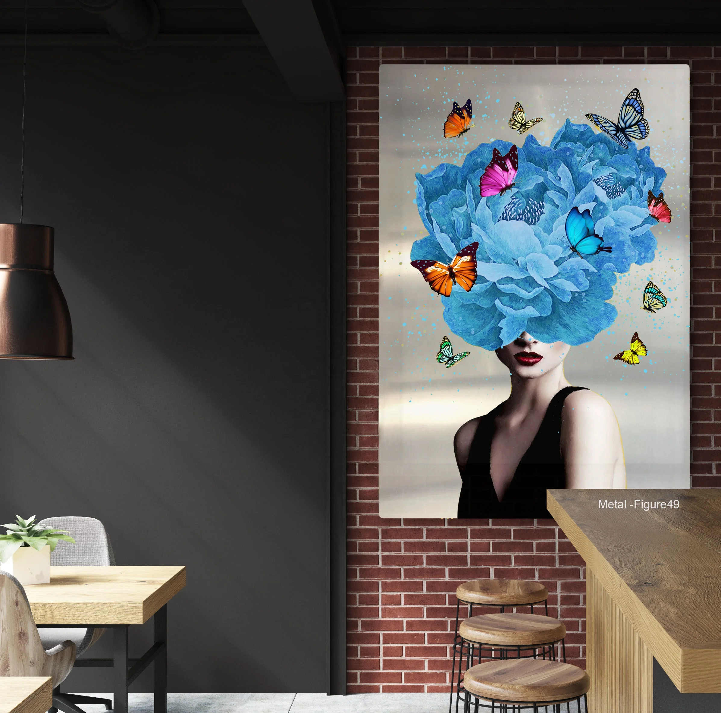 New Design Figures Sexy woman with Butterfly and flower on head Printing on Metal Plane Crafts Artworks wall art Painting