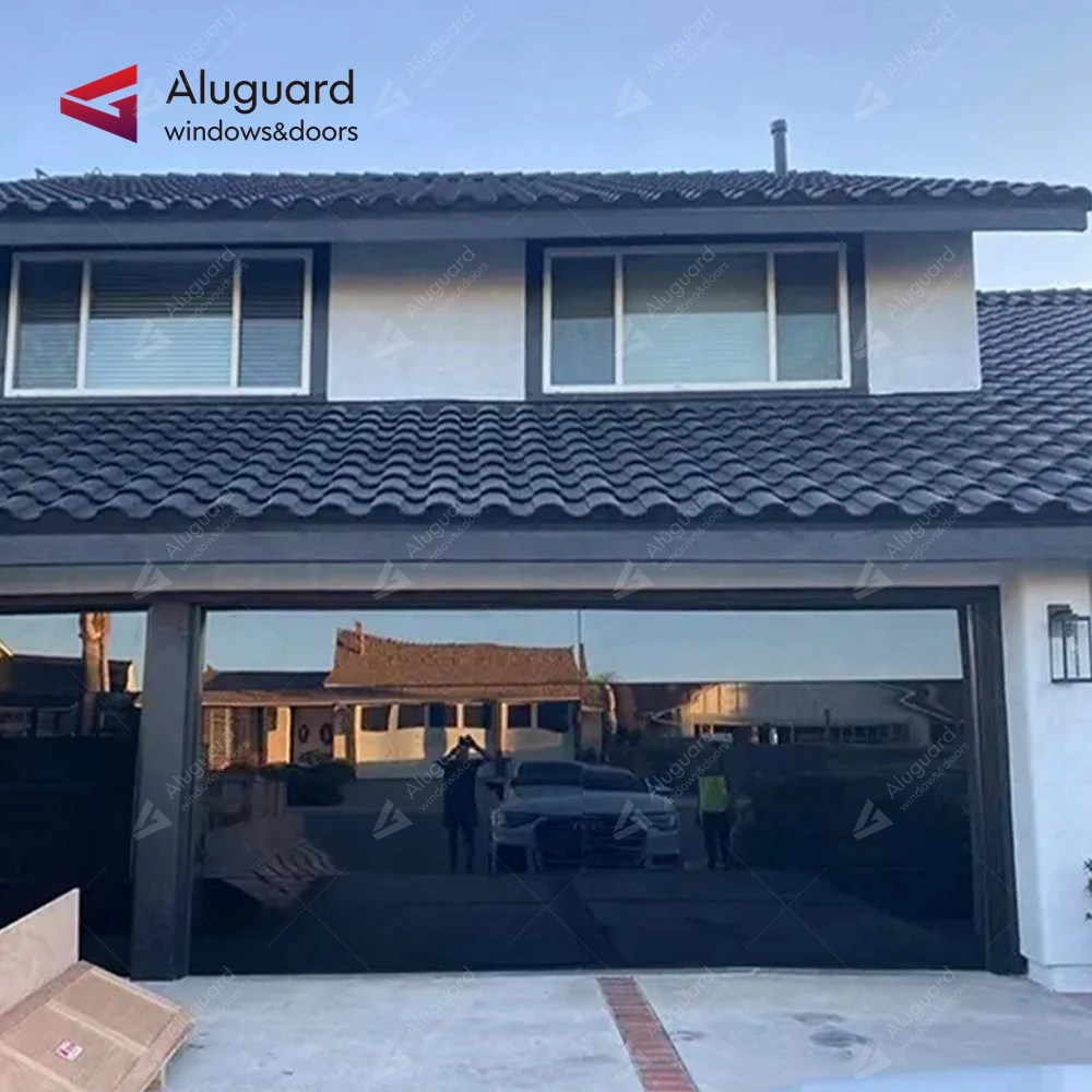 Residential Modern Cheap Electric Insulated Black Sectional Full View Mirrored Frameless Glass Garage Door