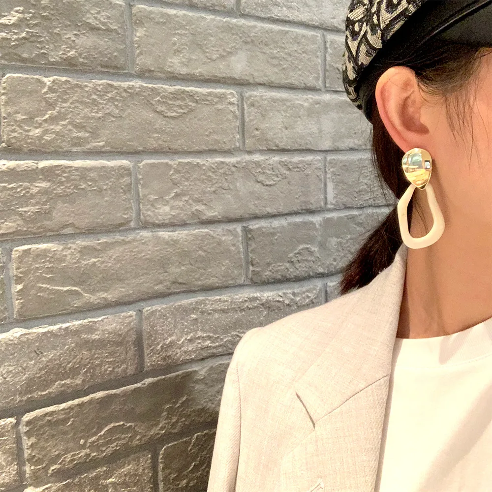 JUHU Korea 2022 water drop metal irregular hollow alloy earrings vintage resin personality acrylic earrings jewelry for women