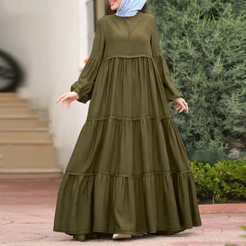 Middle East Islamic Nationalities Dress Dubai Women Abaya Fashion Long Dresses Women Muslim Clothing crew neck Dresses
